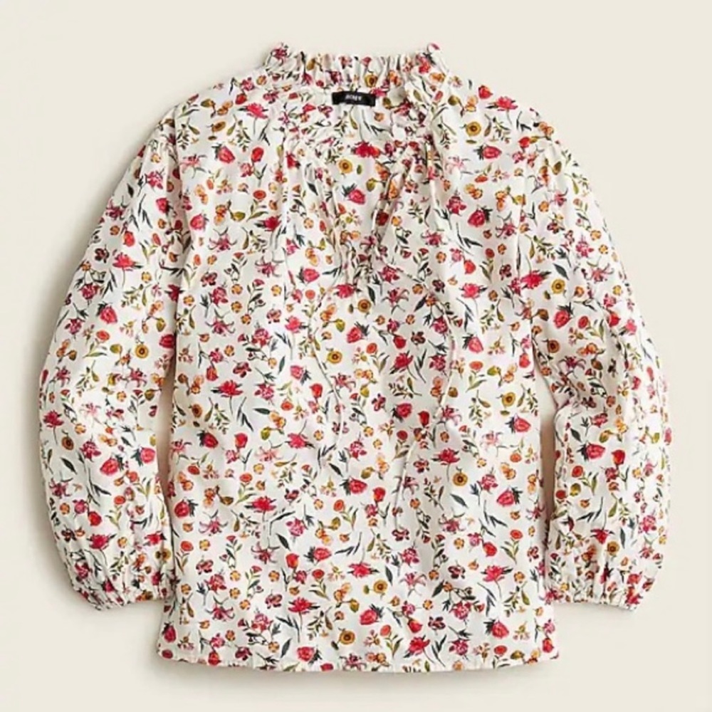 J.Crew Scalloped Tie Neck Vintage Top - Picture 2 of 9